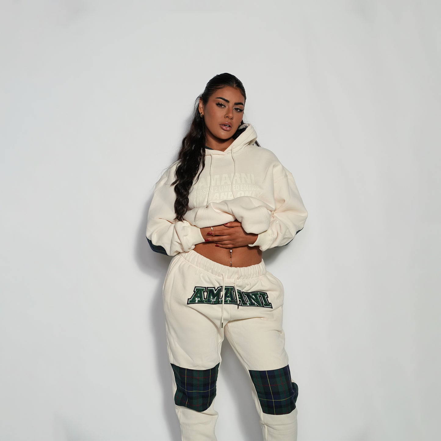 AMARNI CREAM TARTAN HOODIE + JOGGERS SET