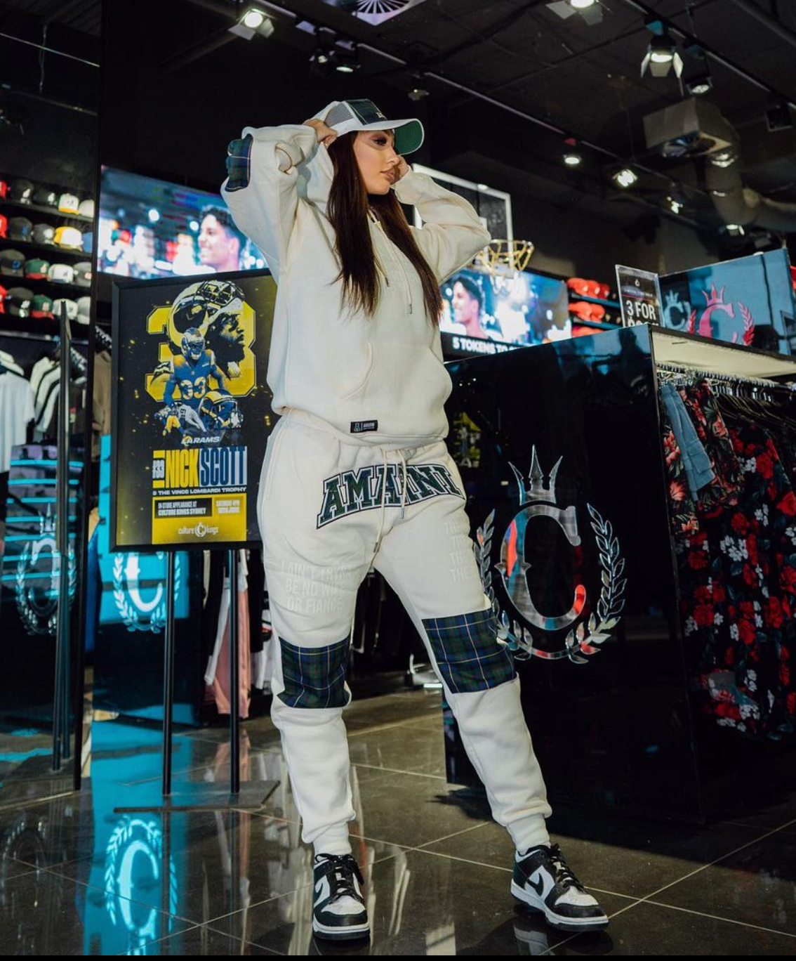 AMARNI CREAM TARTAN HOODIE + JOGGERS SET