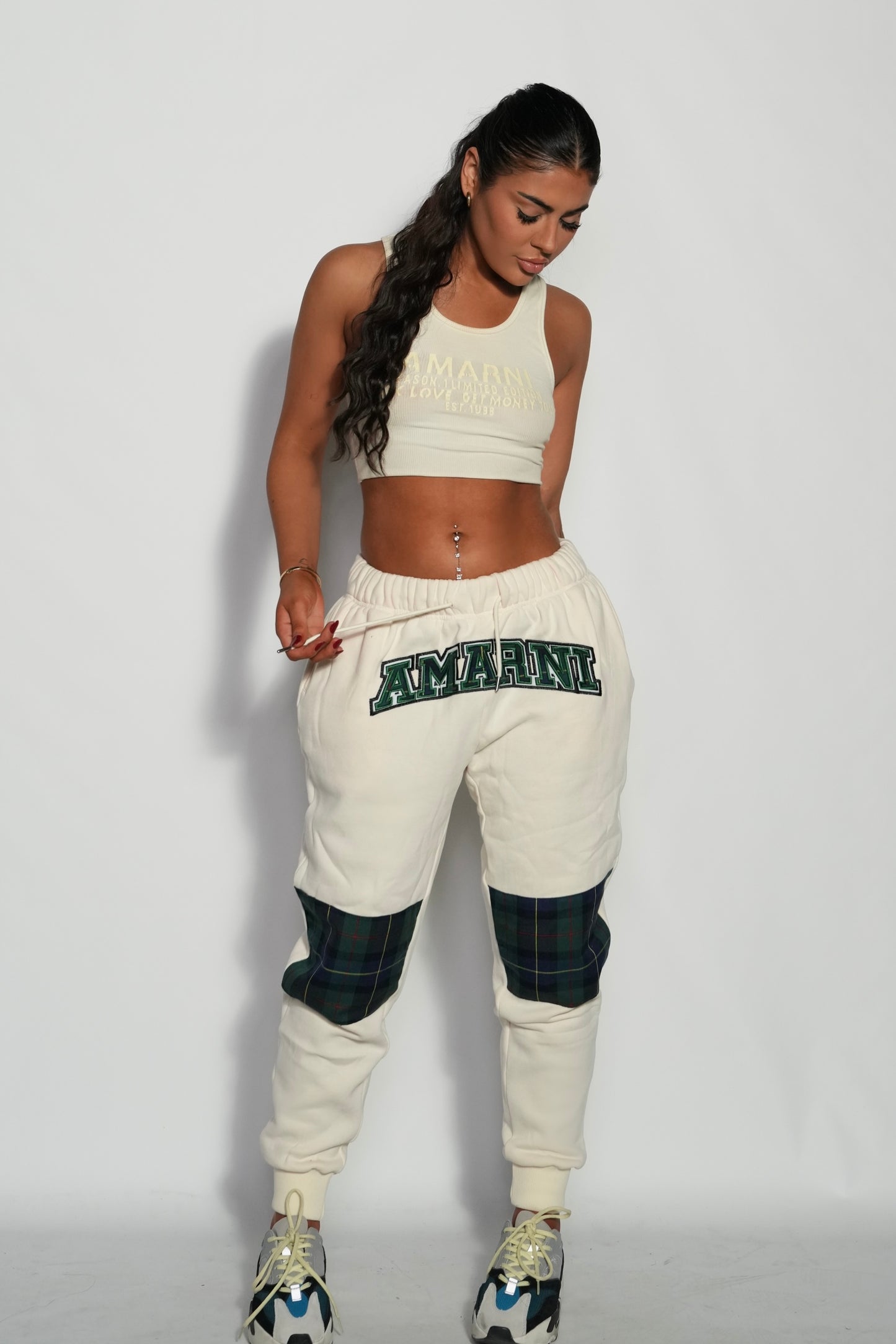 AMARNI CREAM TARTAN HOODIE + JOGGERS SET
