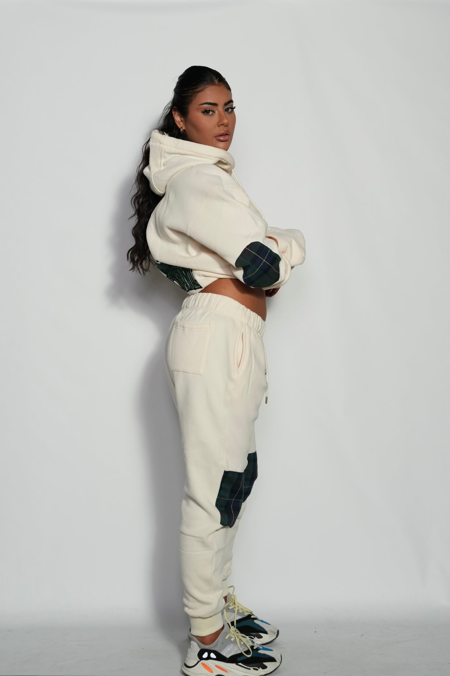 AMARNI CREAM TARTAN HOODIE + JOGGERS SET