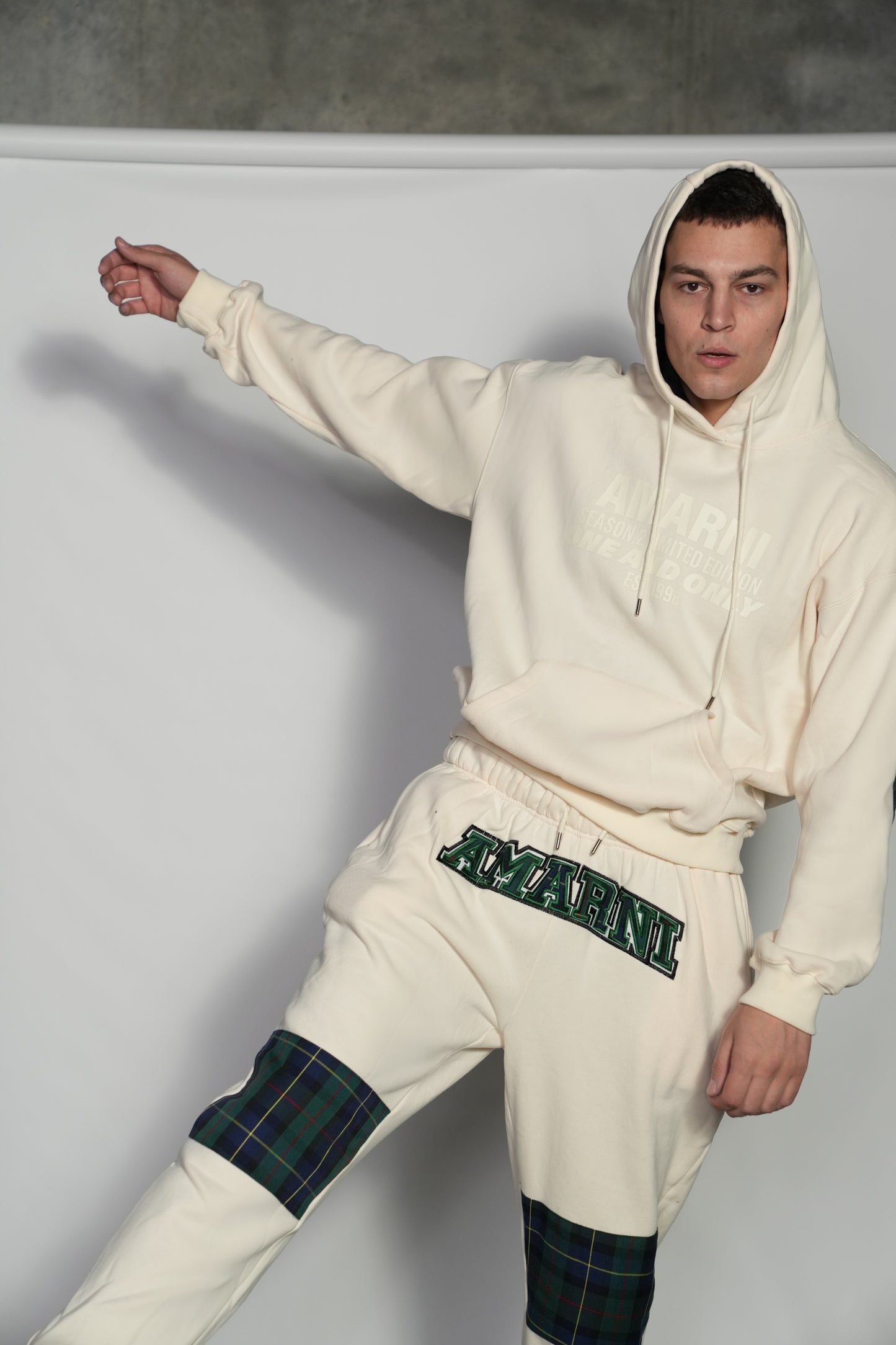 AMARNI CREAM TARTAN HOODIE + JOGGERS SET