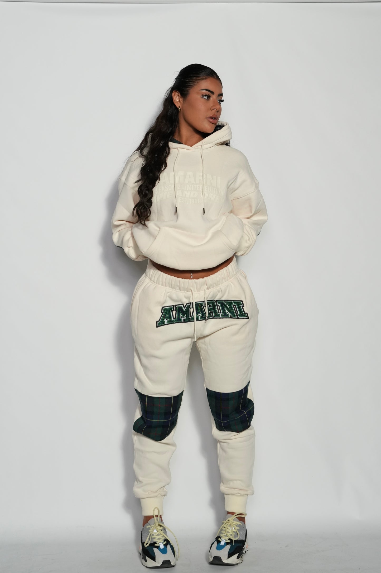 AMARNI CREAM TARTAN HOODIE + JOGGERS SET