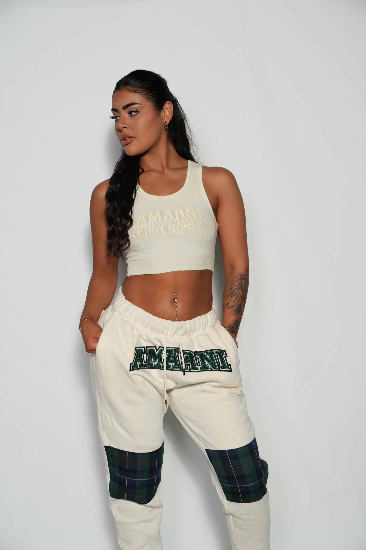 AMARNI CREAM TARTAN HOODIE + JOGGERS SET
