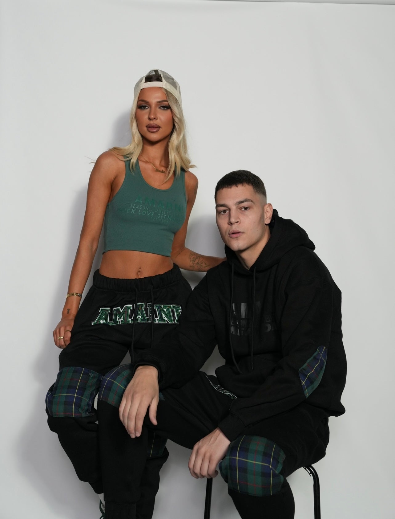 AMARNI BLACK TARTAN HOODIE + JOGGERS SET