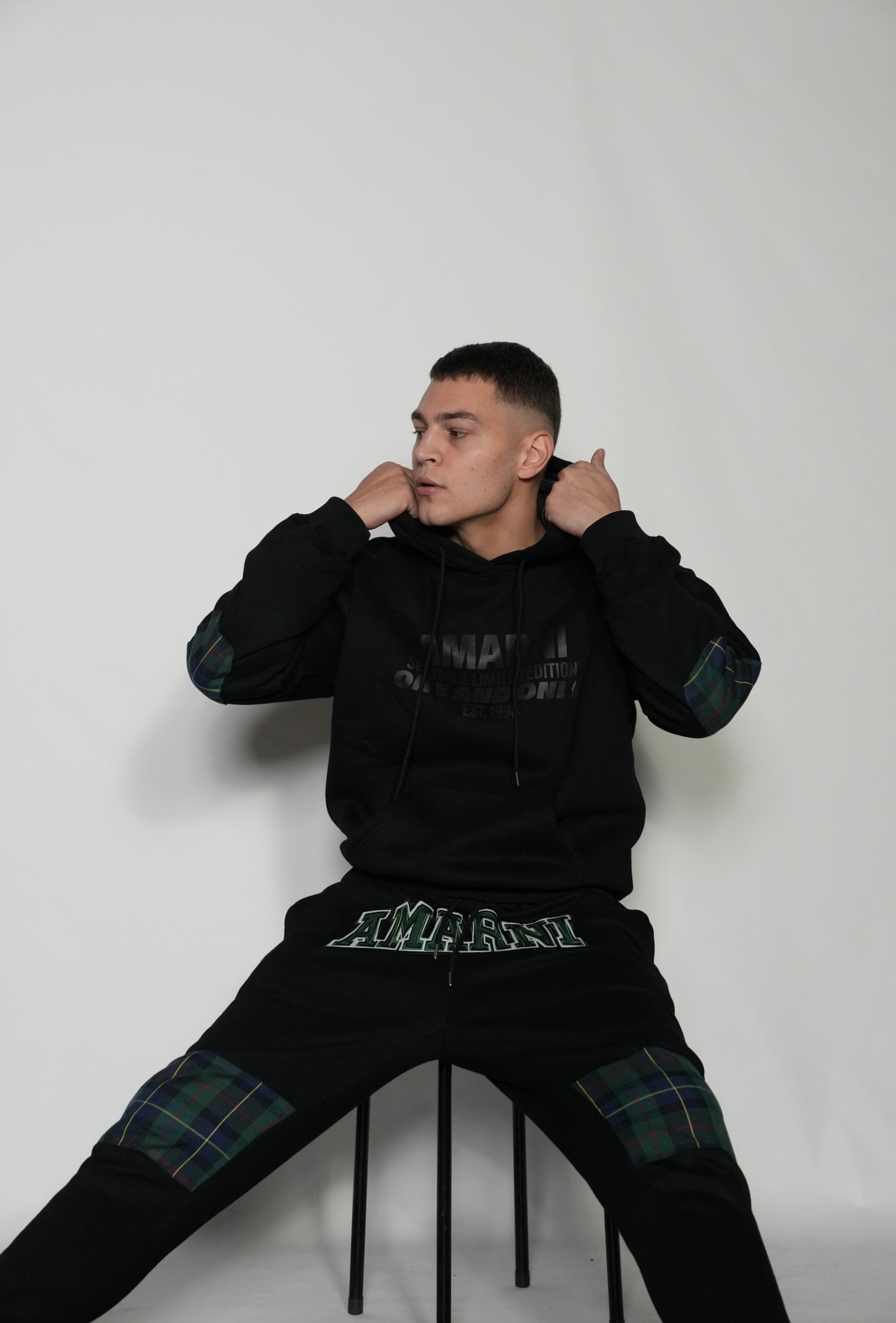 AMARNI BLACK TARTAN HOODIE + JOGGERS SET