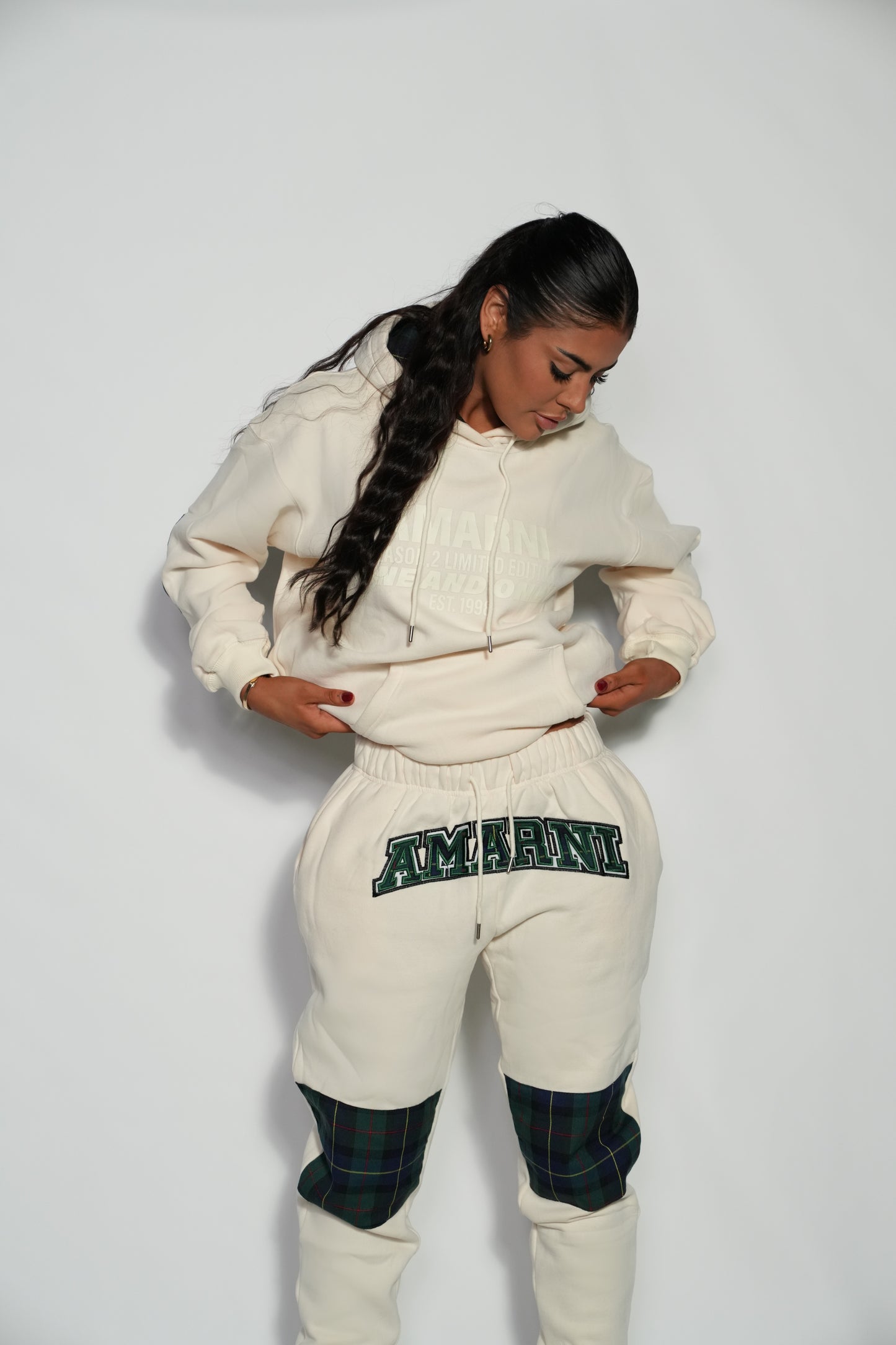 AMARNI CREAM TARTAN HOODIE + JOGGERS SET