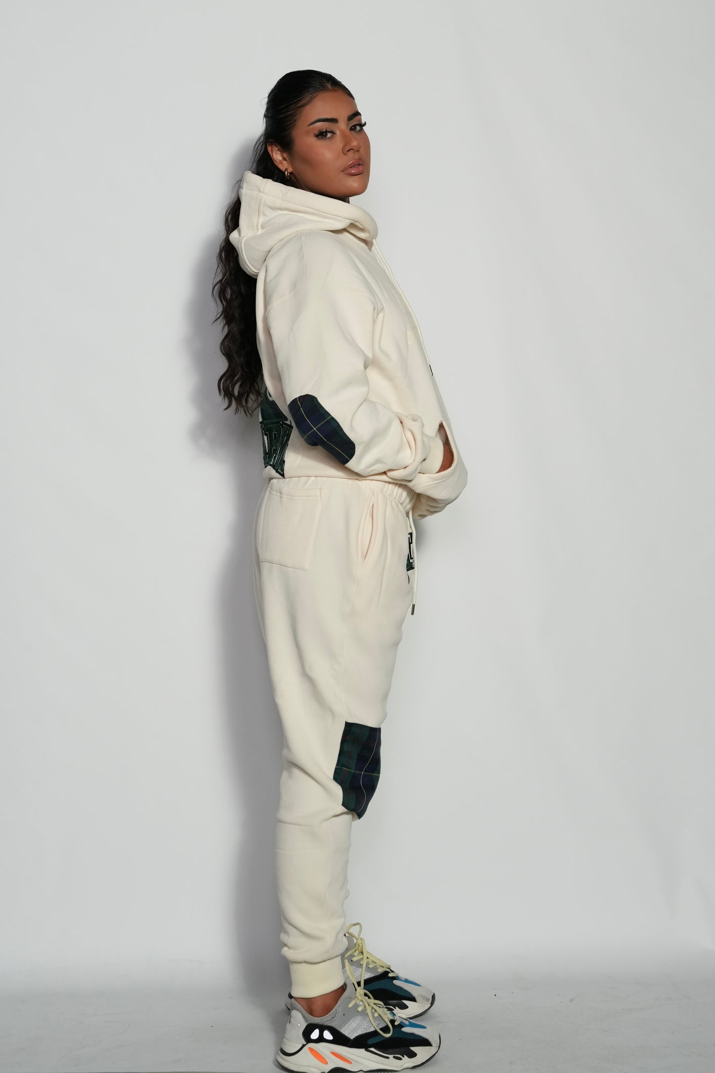 AMARNI CREAM TARTAN HOODIE + JOGGERS SET