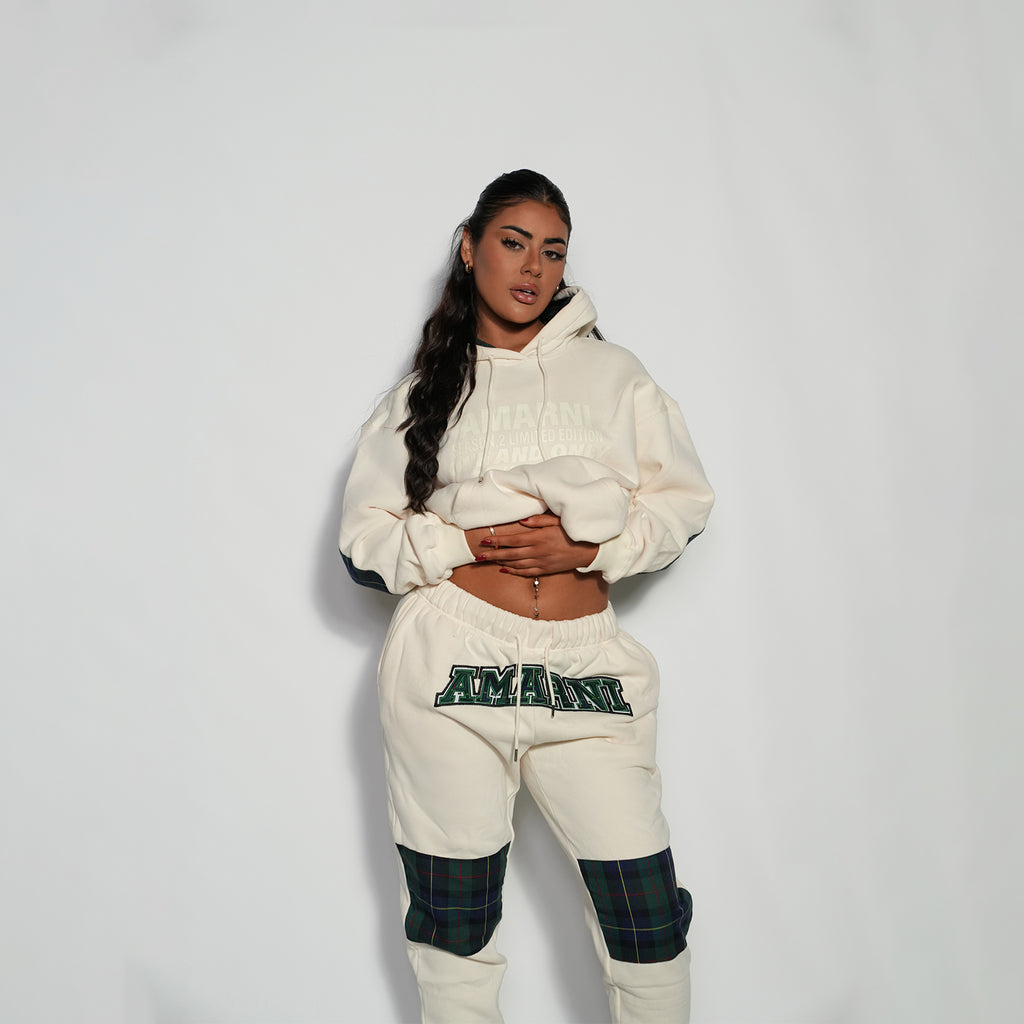 AMARNI CREAM TARTAN HOODIE + JOGGERS SET