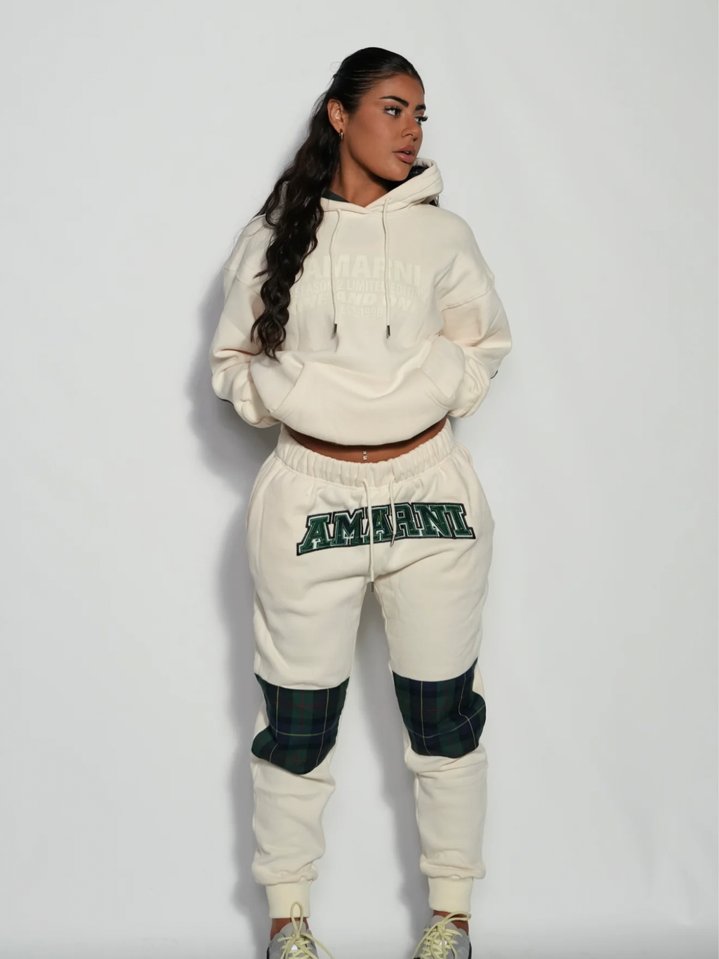 AMARNI CREAM TARTAN HOODIE + JOGGERS SET