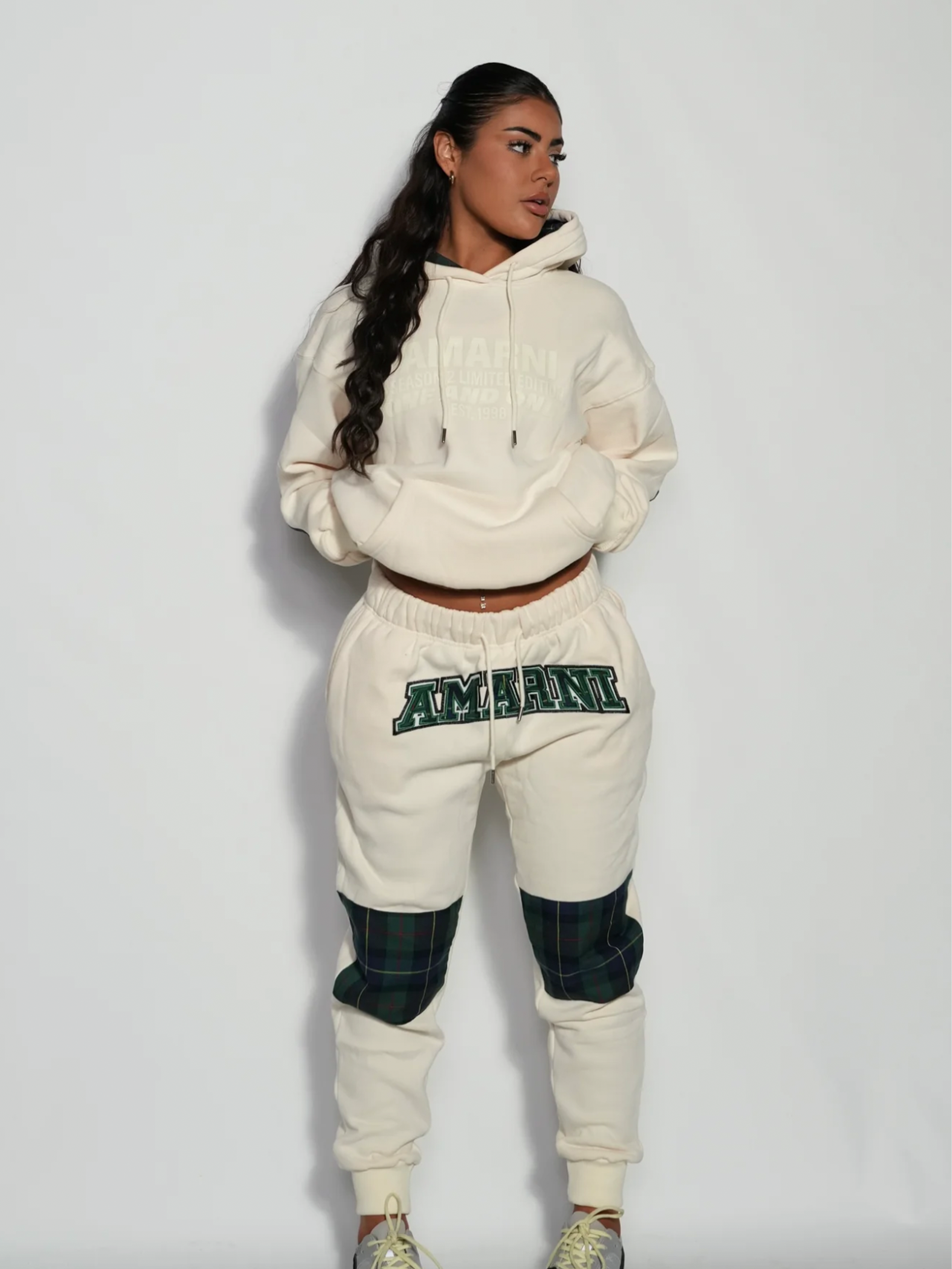 AMARNI CREAM TARTAN HOODIE + JOGGERS SET