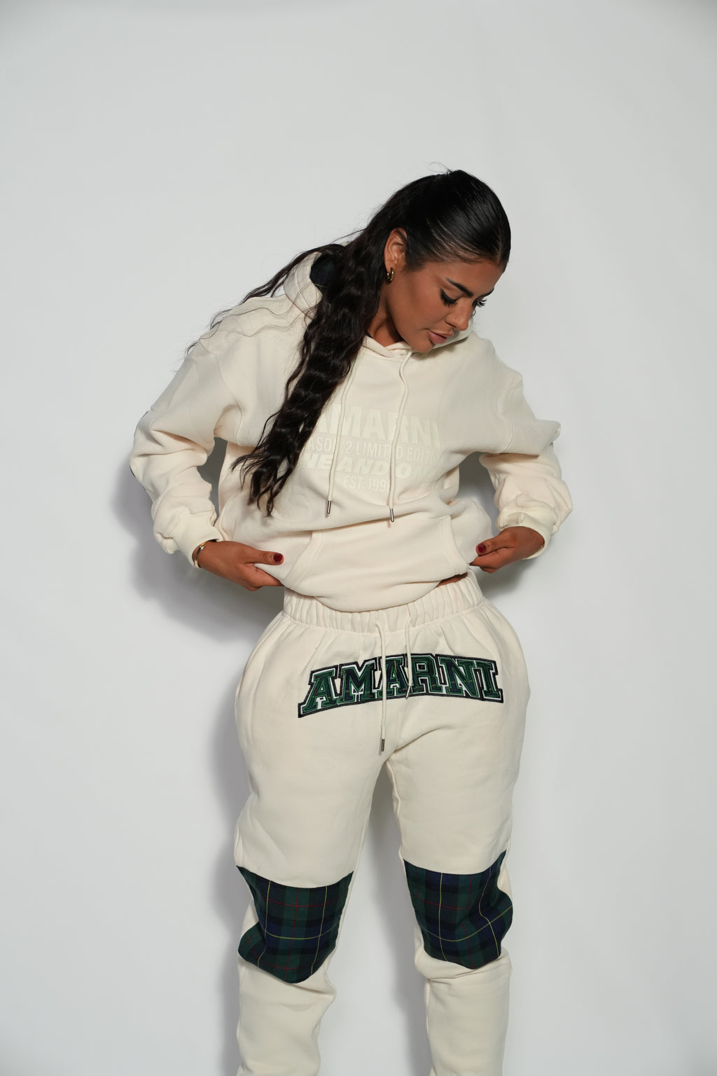 AMARNI CREAM TARTAN HOODIE + JOGGERS SET