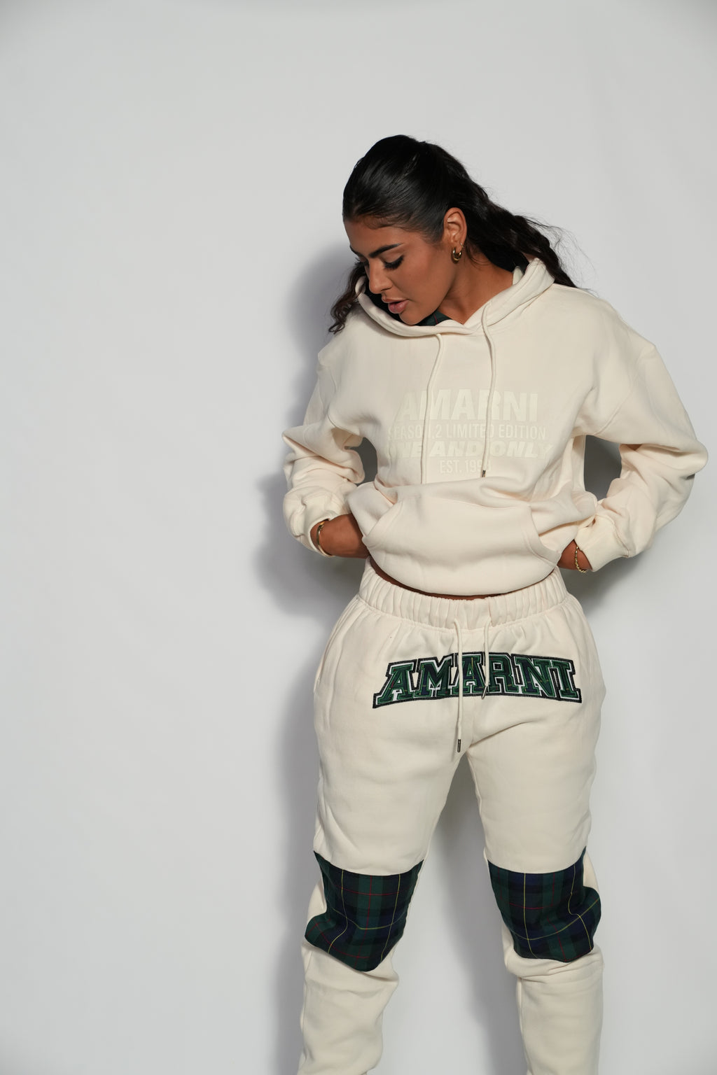 AMARNI CREAM TARTAN HOODIE + JOGGERS SET
